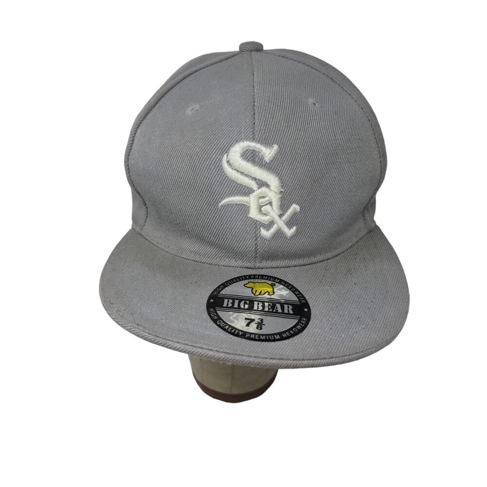 MLB Chicago White Sox Fitted Hat Size 7 3/8 Gray Big Bear Cap Embroidered Logo